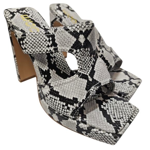 Ego Snakeskin Print Black and white Sandal Square Toe High Heel Size 9 US - Picture 2 of 8